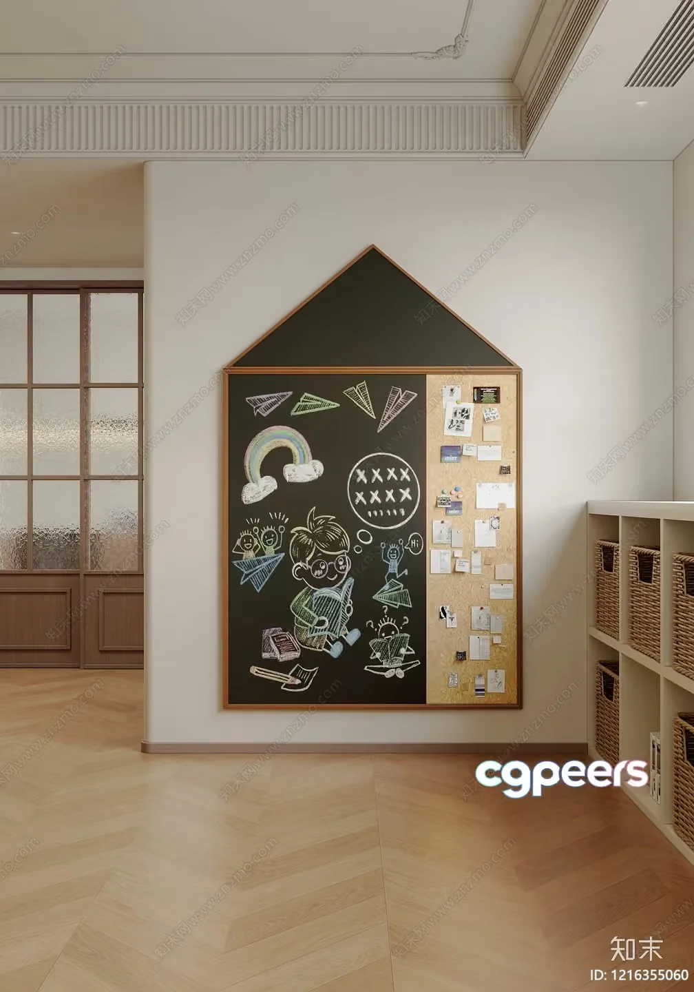 A Blackboard With Colorful Drawings 3D Model – 18320 – VRAY Render