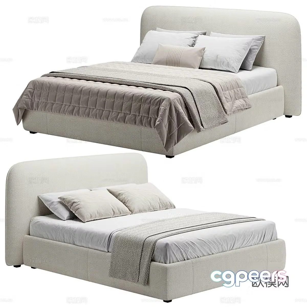 New Chinese style fabric double bed 3D model
