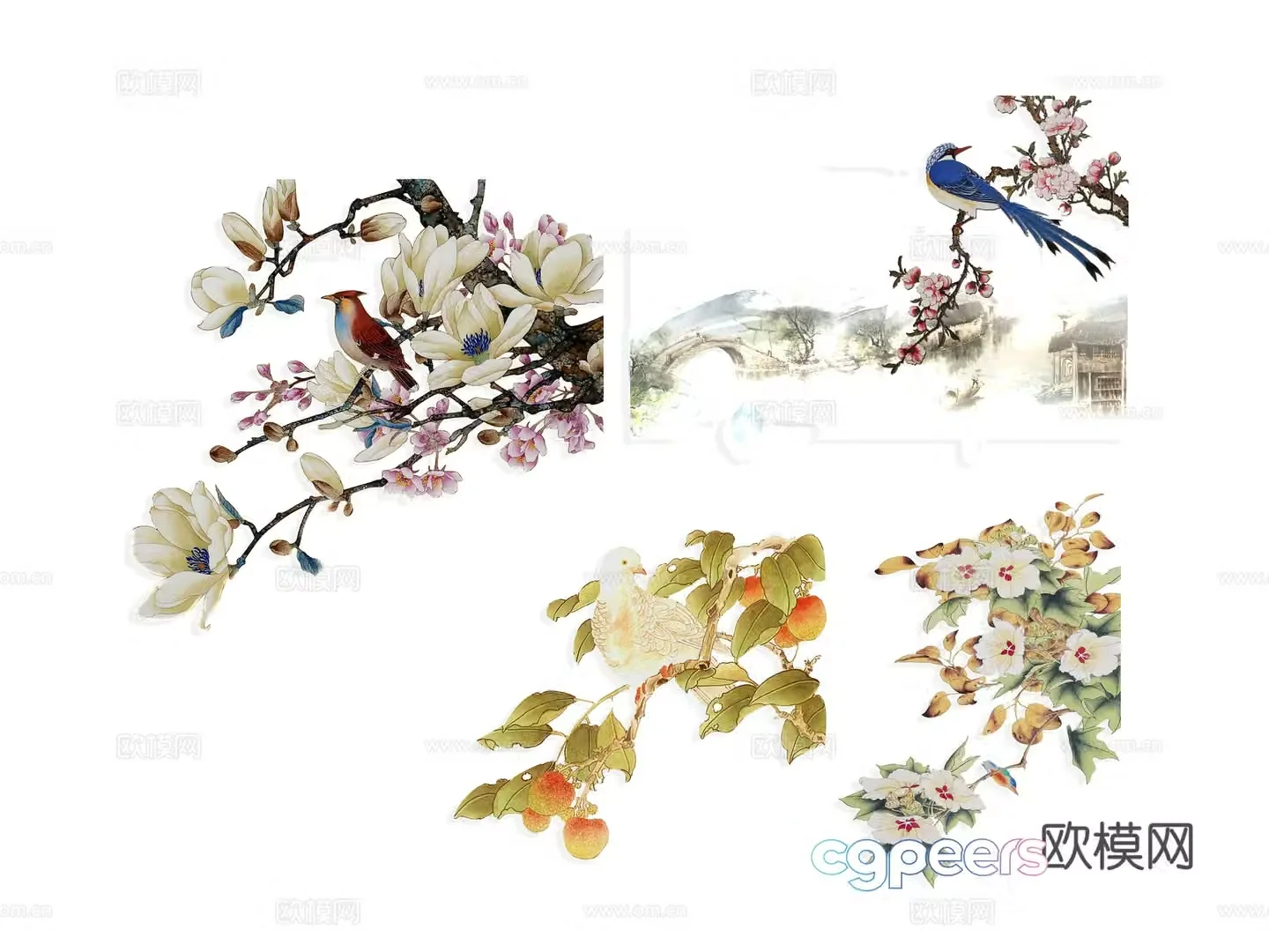 National tide carving flower silhouette wintersweet flowers peony national flower national style peach blossom cherry blossom pink 3d model