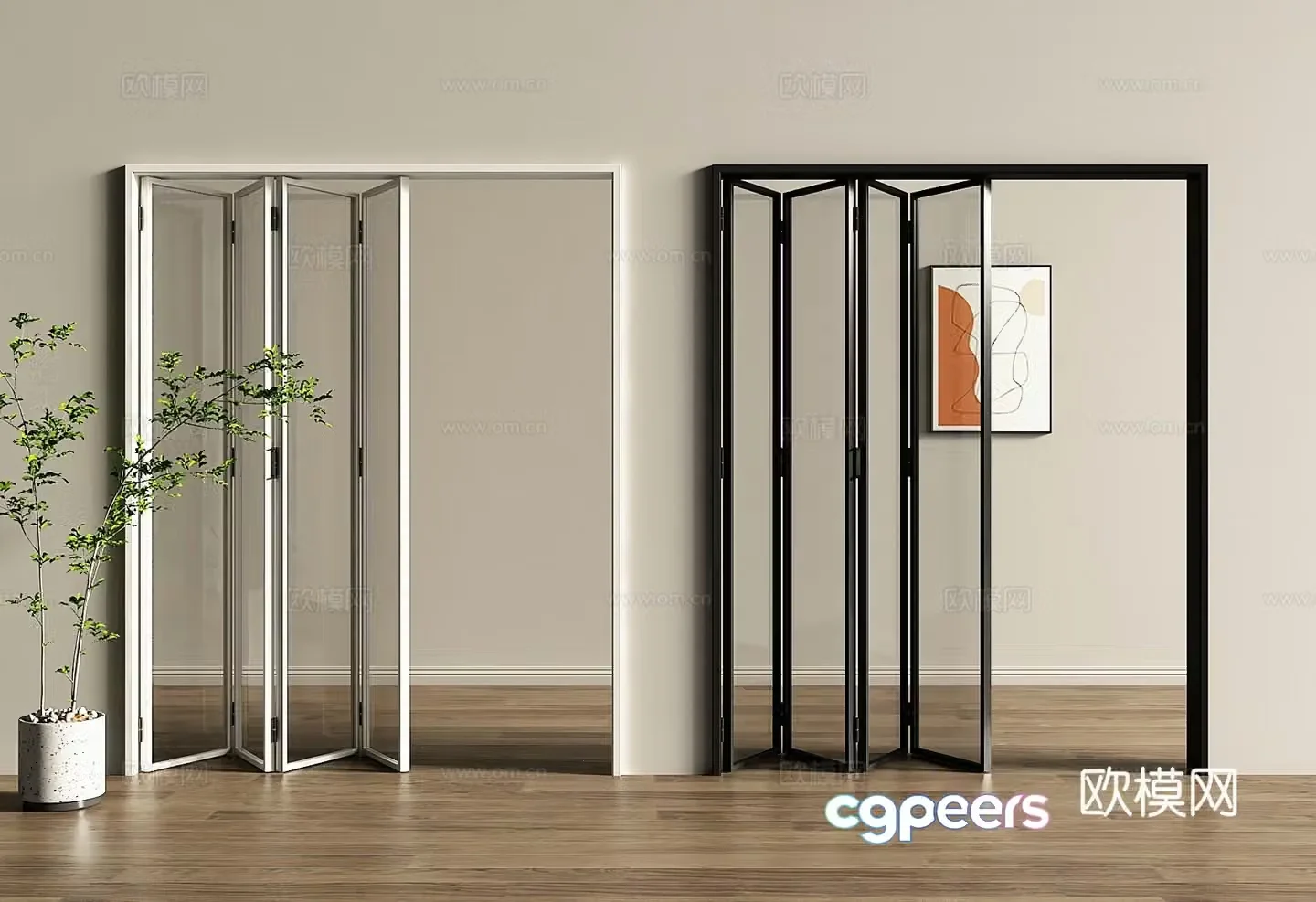Modern folding door glass folding door 3d model