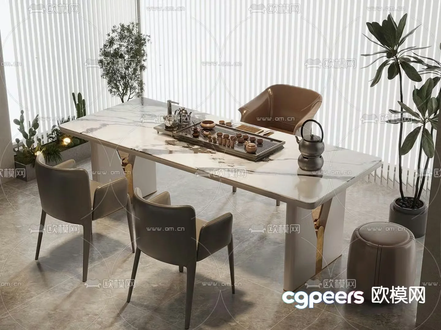 Modern tea table and chairs 3d model
