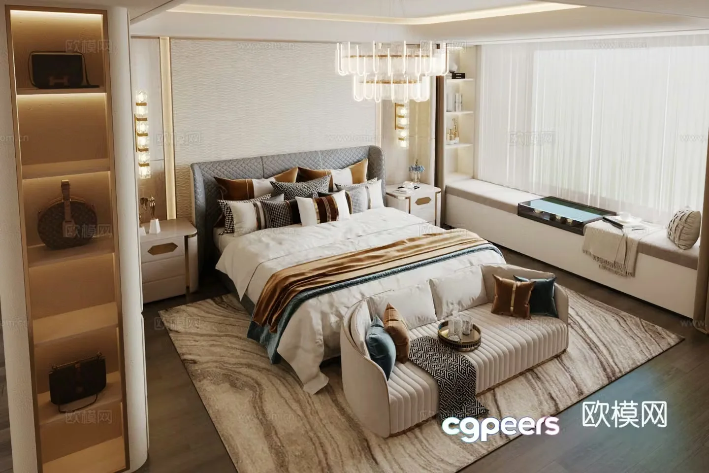 Light luxury Italian home bedroom Modern Italian home bedroom Italian backrest double bed without owner light 3D model