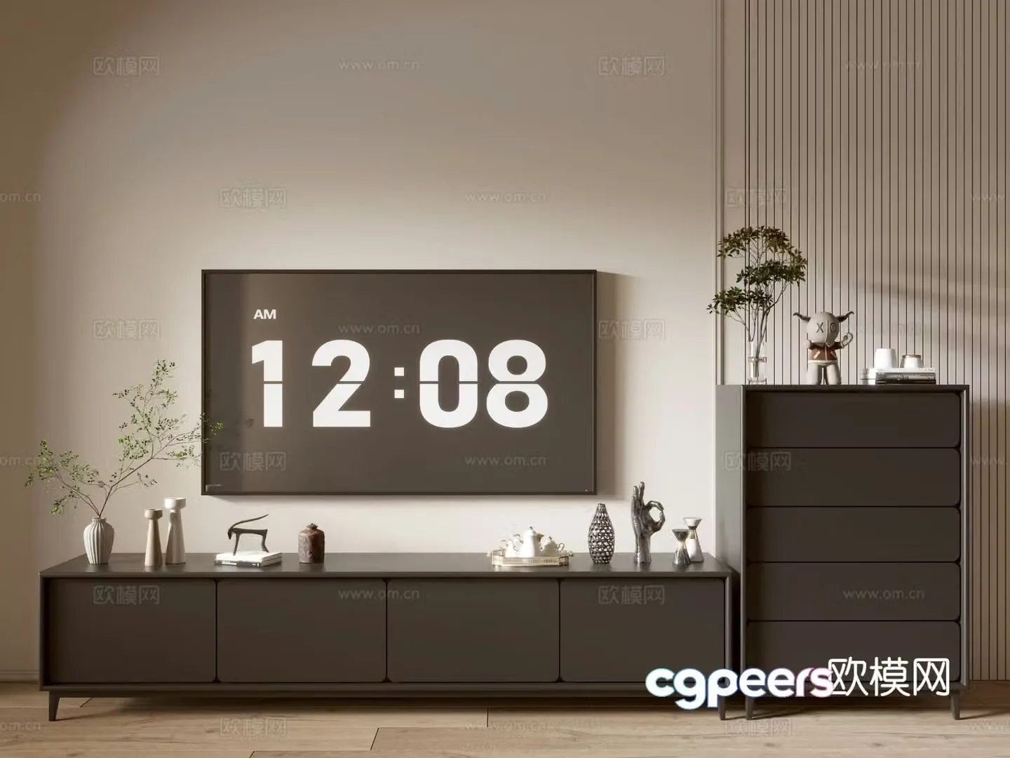 Modern black tv cabinet chest 3d model