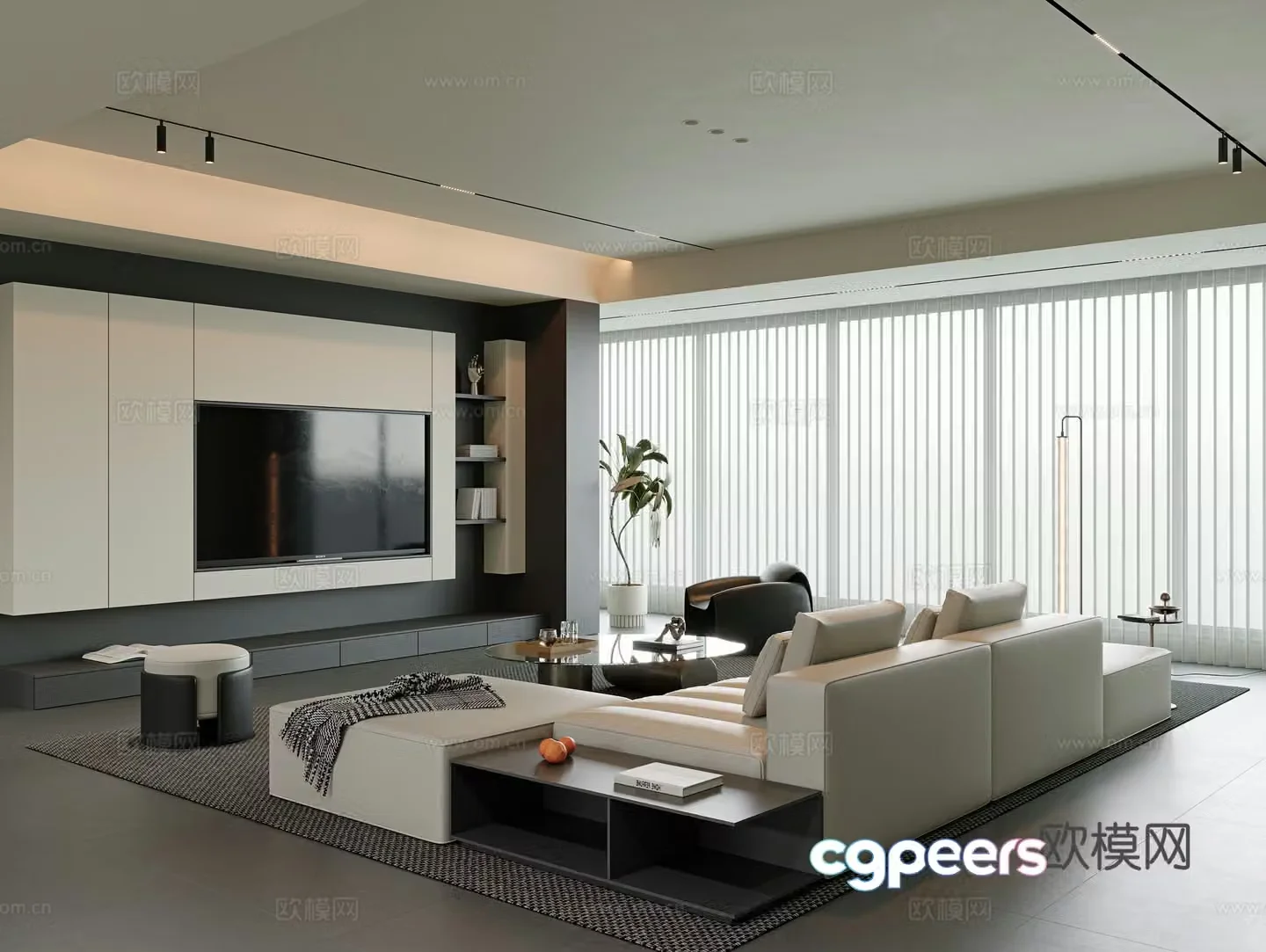 Italian modern living room large flat living room living room without lights sofa coffee table combination corner sofa 3D model