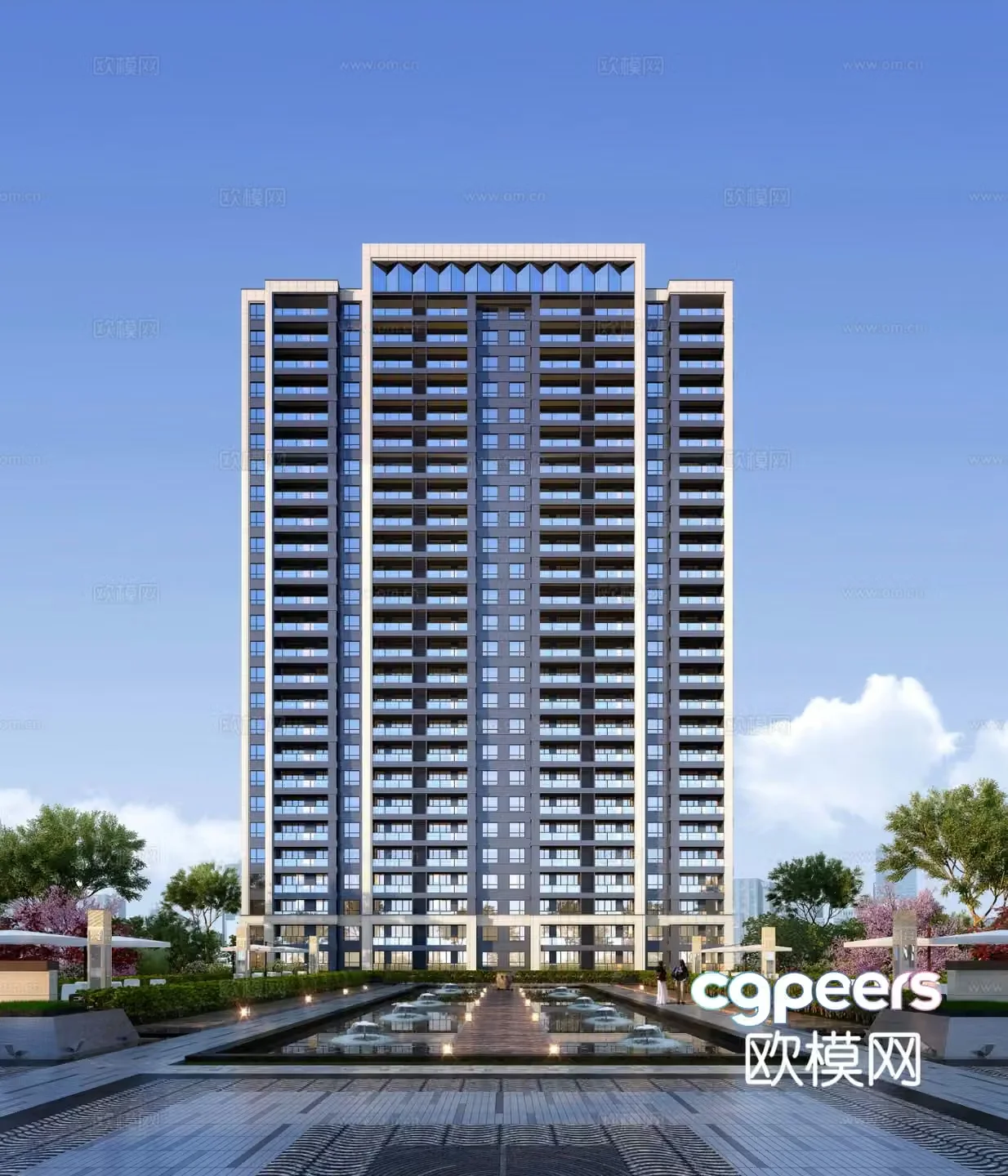 3D model of high-rise residential building exterior