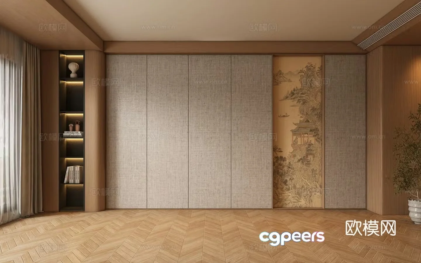 New Chinese style living room background wall 3d model