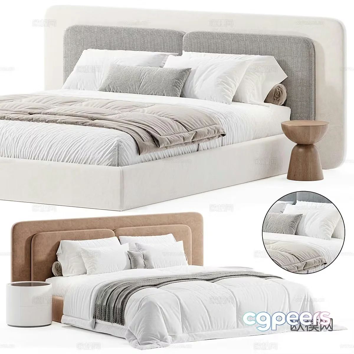 Creamy style double bed bedding stuff bed pillow milky white double bed tofu block double bed bed 3d model