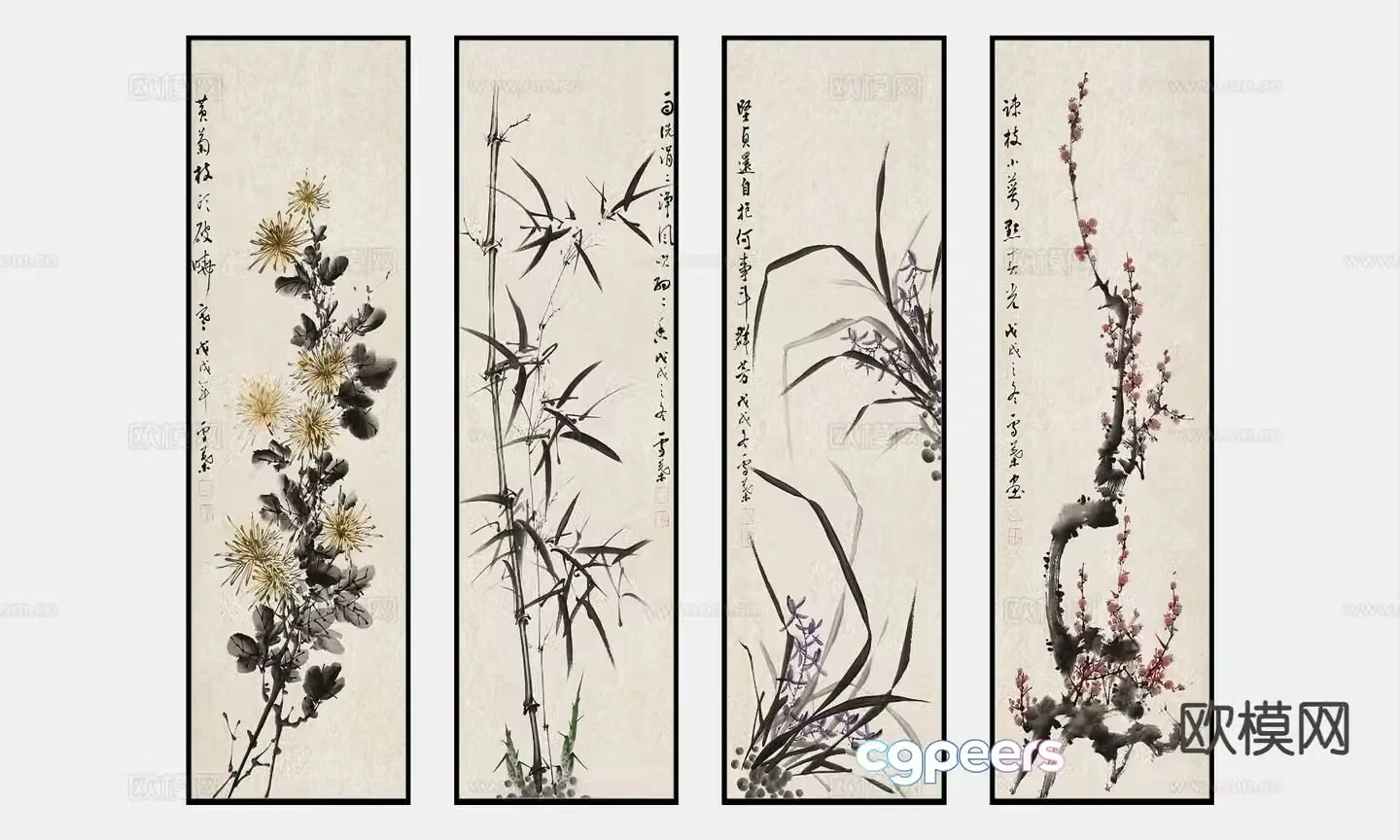 Chinese decorative painting hanging painting 3d model