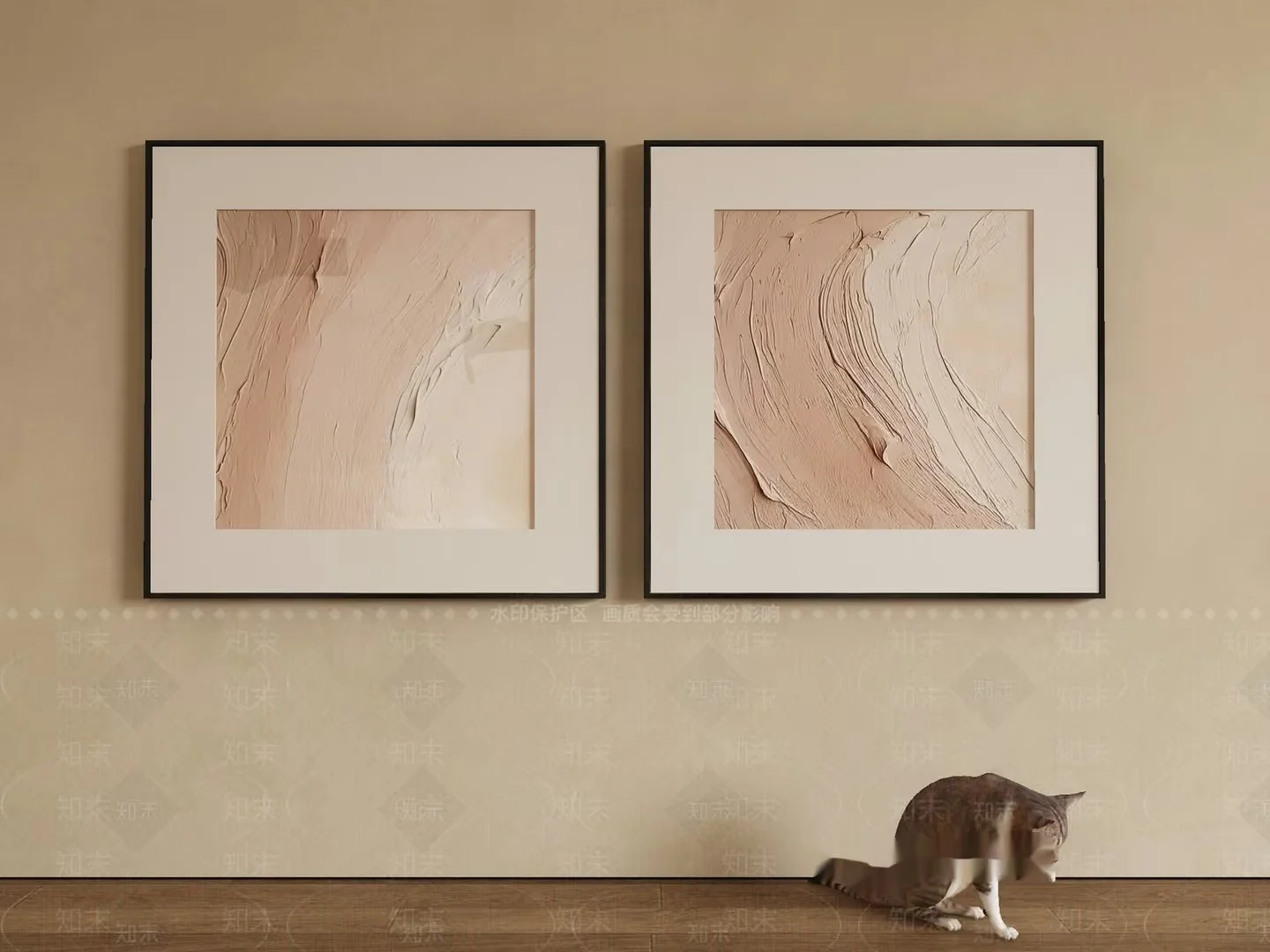 A Pair Of Beige Abstract Paintings 3D Model – 1958 – VRAY Render