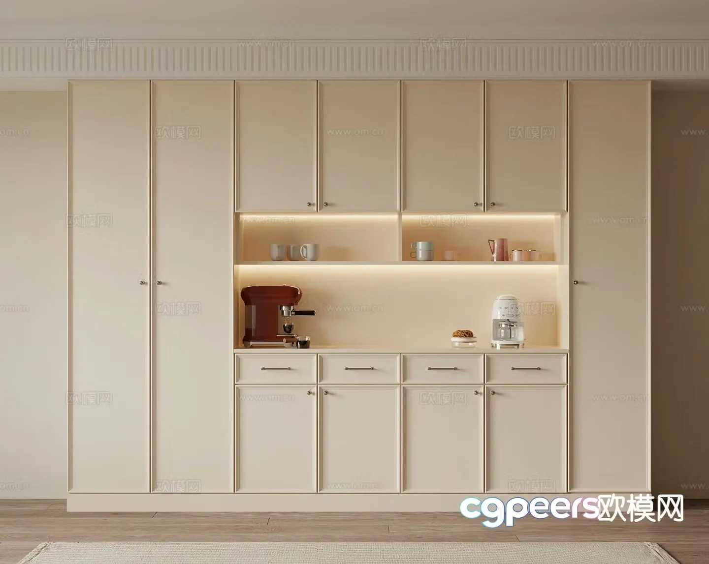 Cream style wine cabinet sideboard 3d model