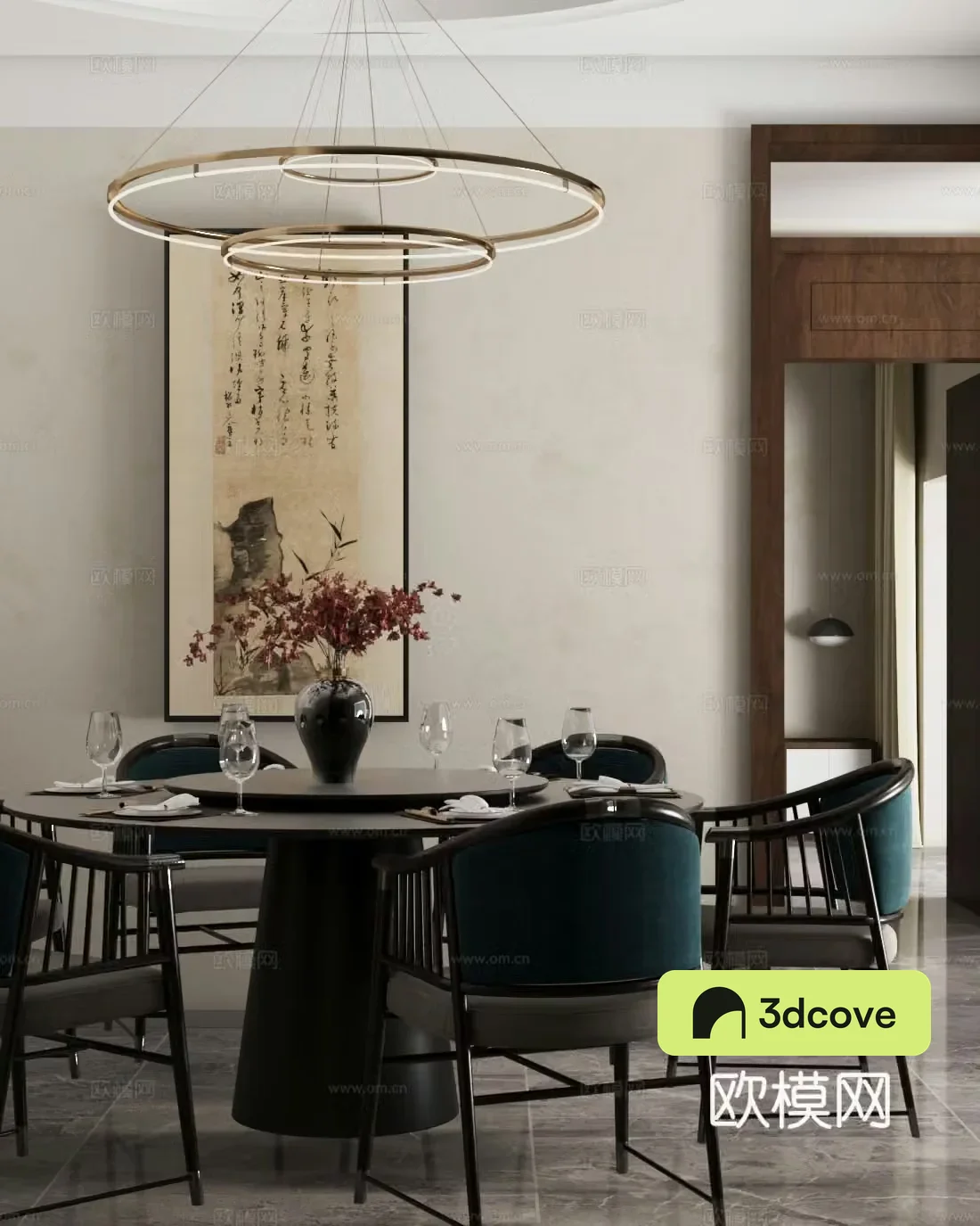New Chinese restaurant private room dining table and chair combination chandelier