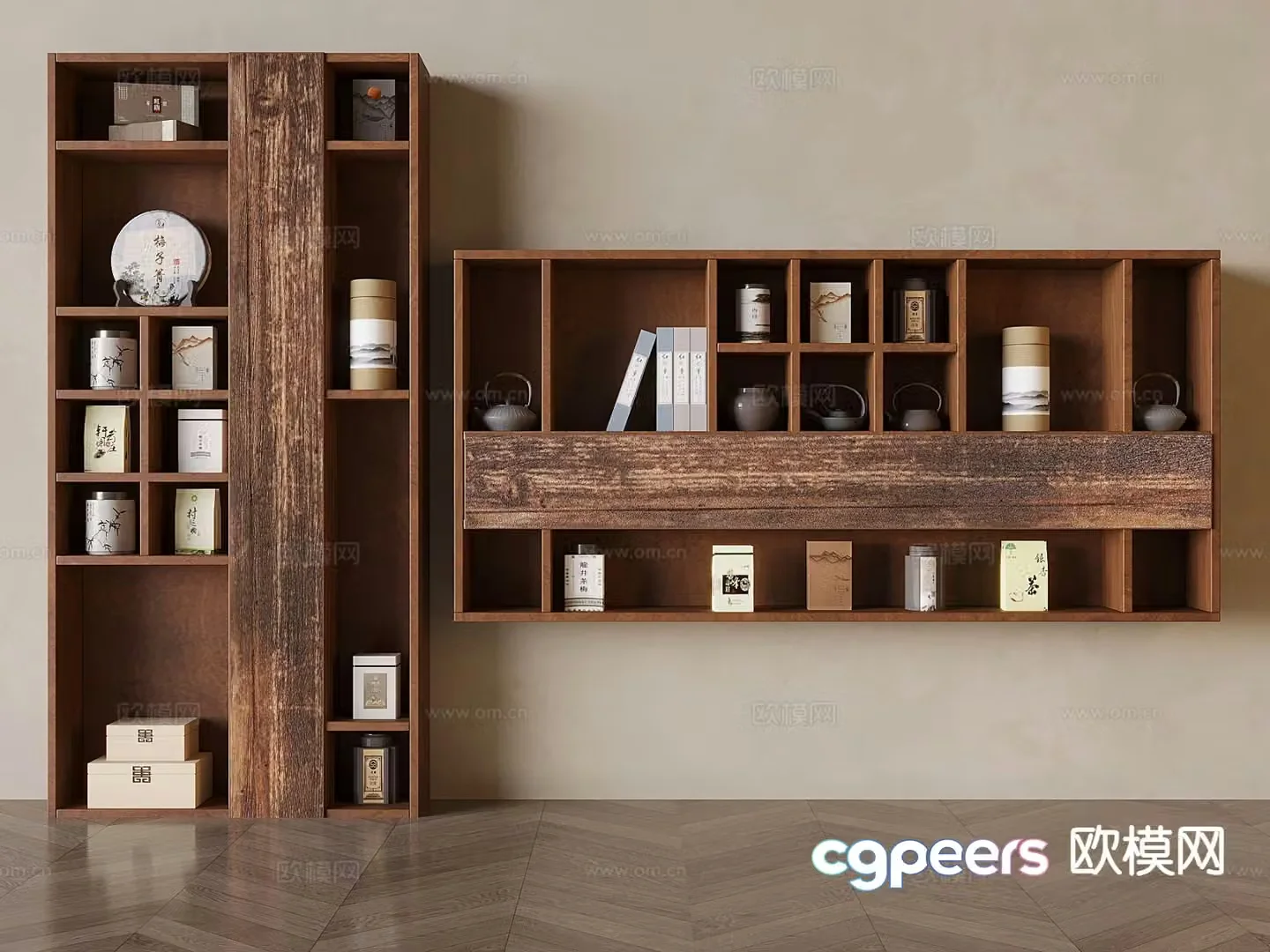 New Chinese-style tea cabinet wall-mounted Duobao Pavilion 3D model
