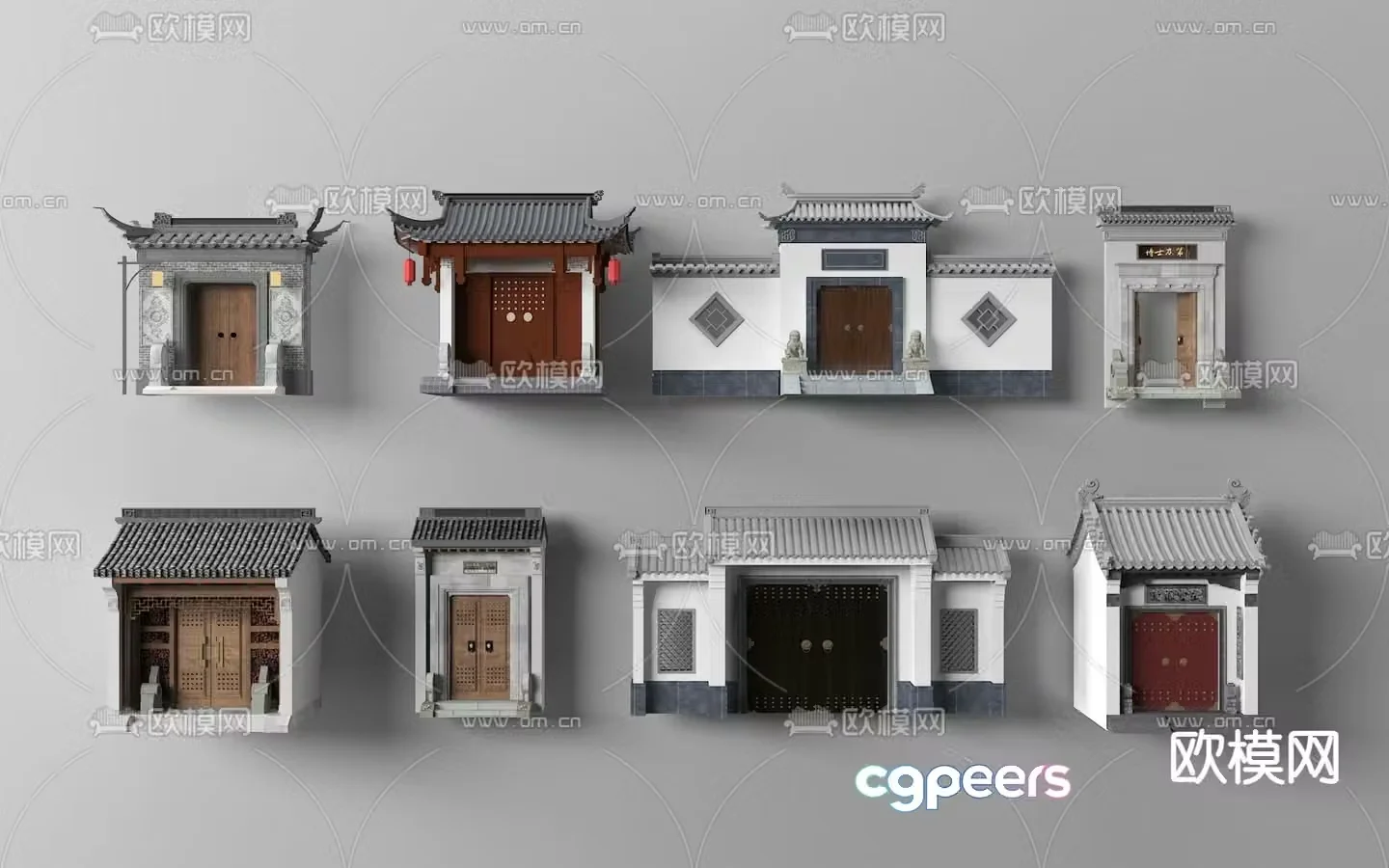 Chinese style courtyard door door 3D model