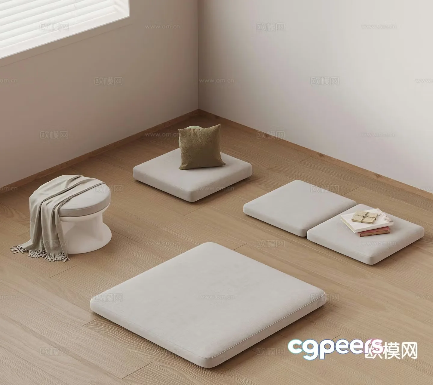 Modern stool futon bay window cushion 3d model