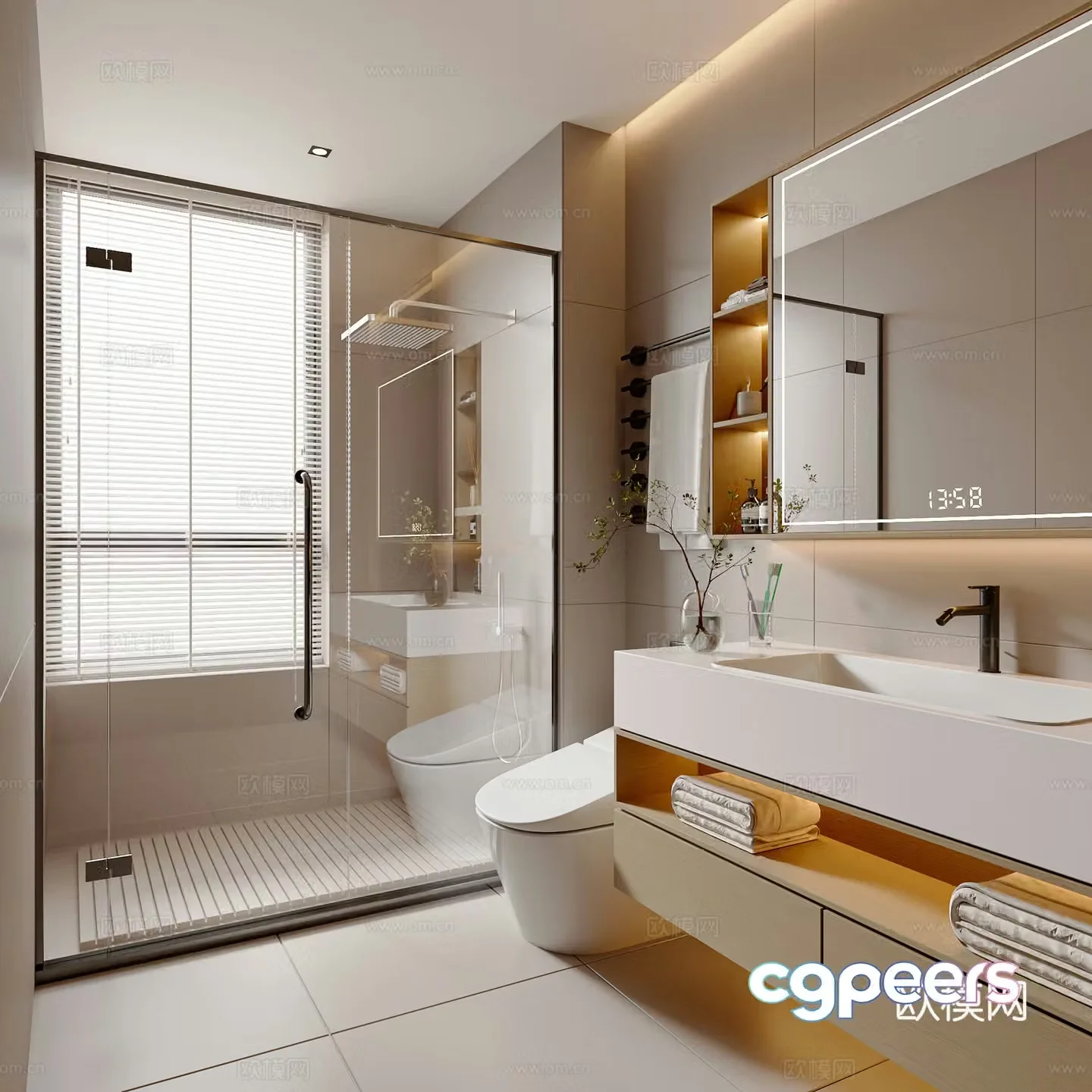 Modern cream style bathroom bathroom cabinet bathroom supplies toilet shower bathroom cabinet 3d model