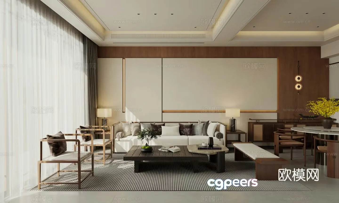 Chinese style villa living room 3d model