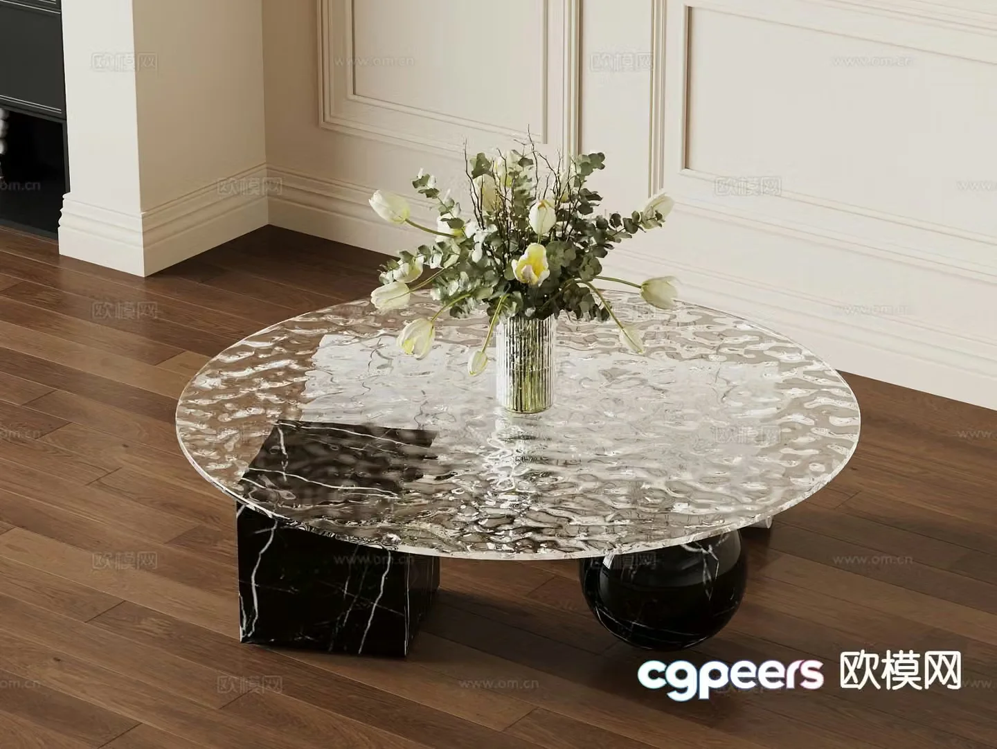 French coffee table round coffee table glass coffee table 3d model