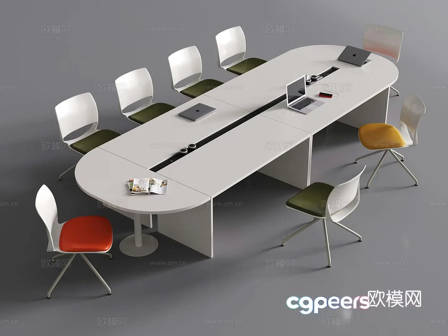 Modern conference table and chairs elliptical conference table 3d model