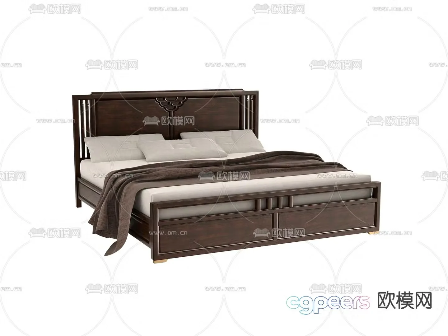 New Chinese style double bed 3d model