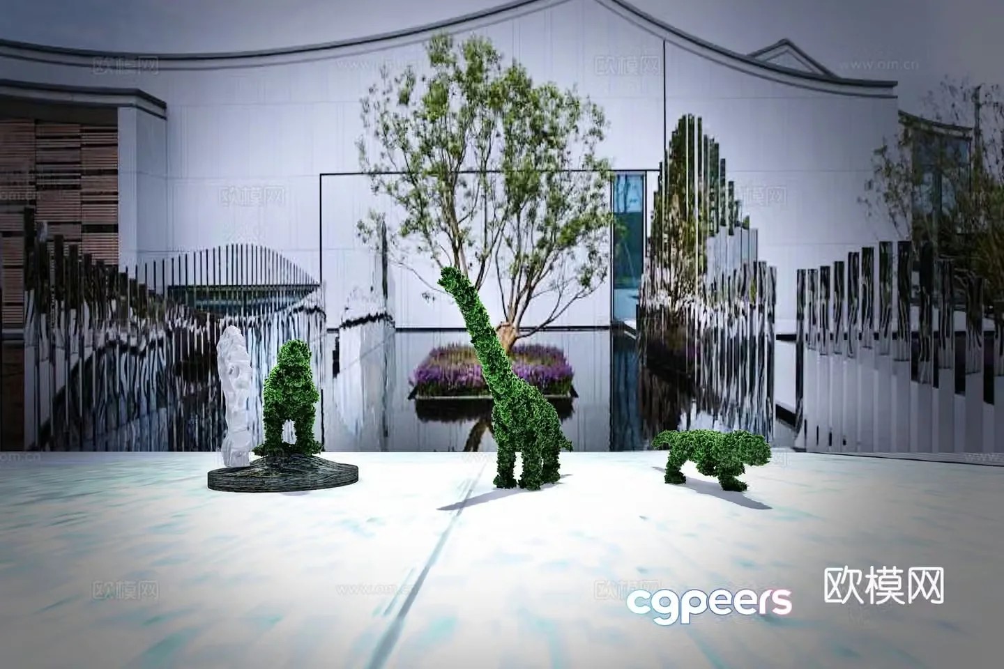 Modern creative garden dinosaur sculpture garden sketch 3d model