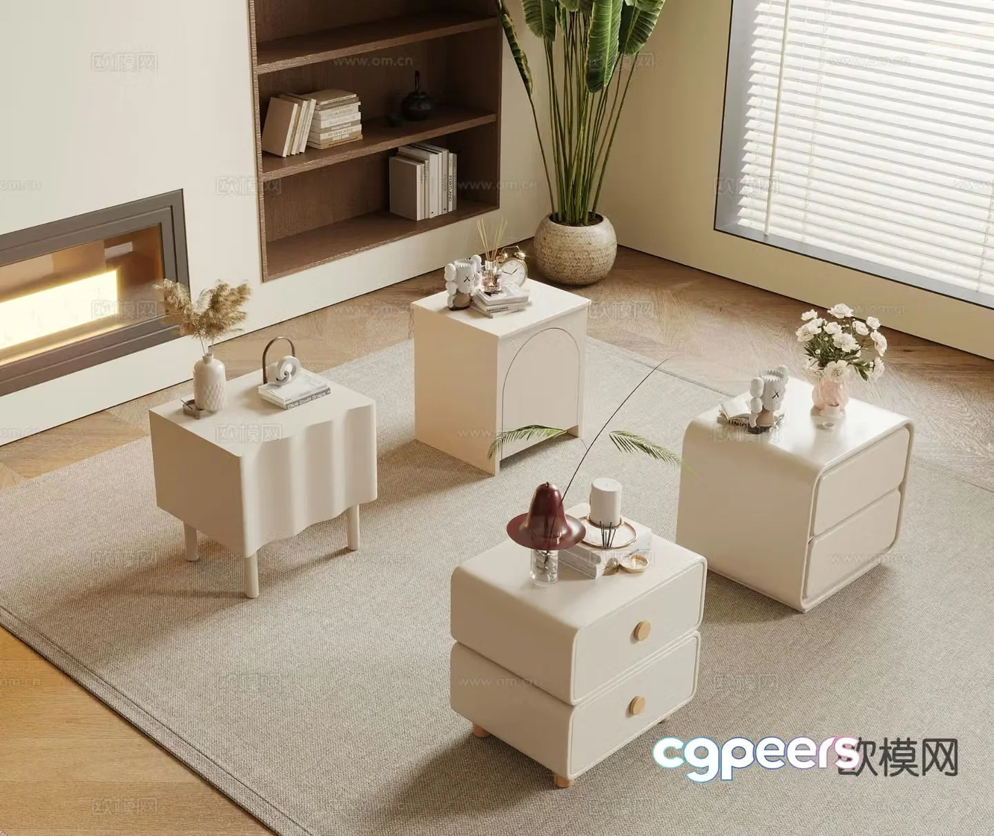 Cream style bedside table 3d model