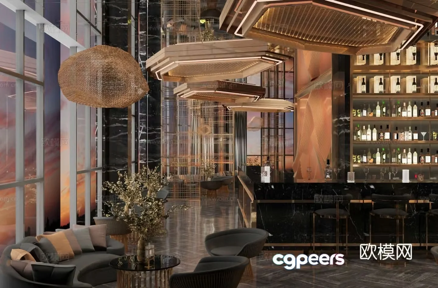 Light luxury bar Whiskey bar Tavern 3D model