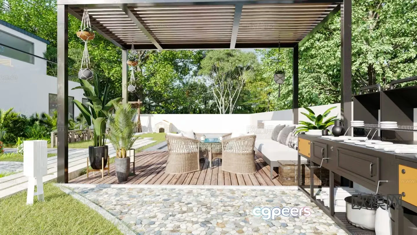 Modern courtyard landscape 3d model