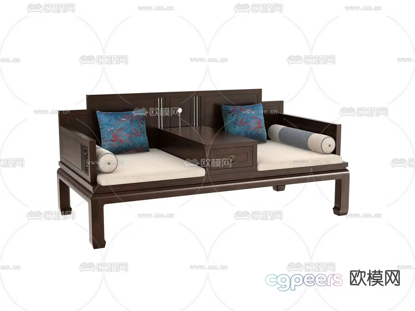 Chinese solid wood arhat bed 3d model