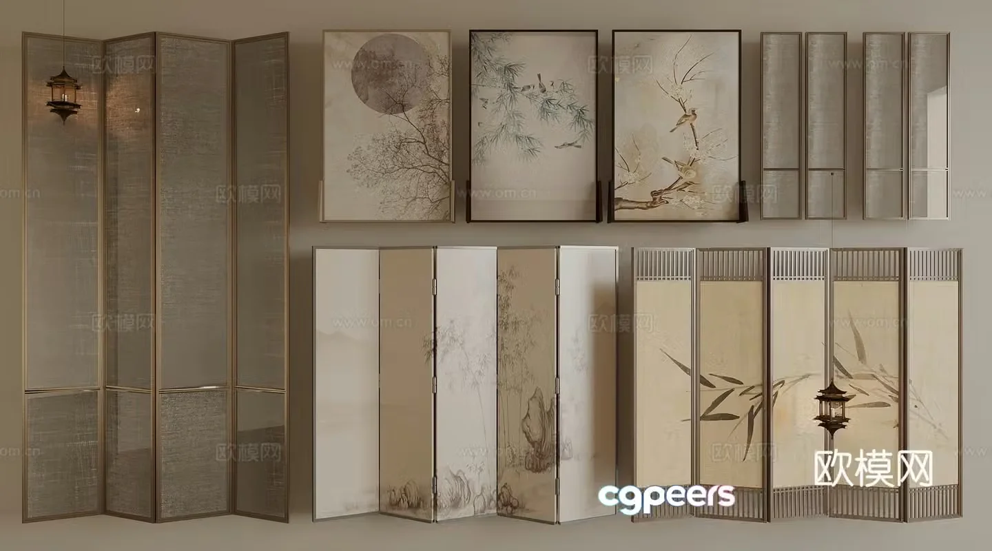 New Chinese style screen ink painting screen 3D model
