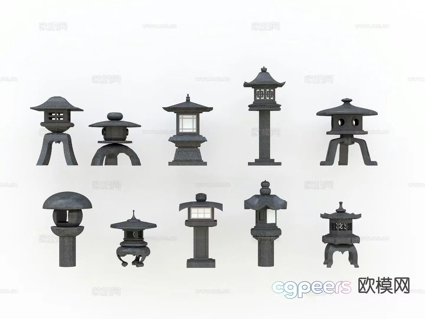 New Chinese style outdoor lights garden lights landscape lights lawn lights ancient building lights 3D model