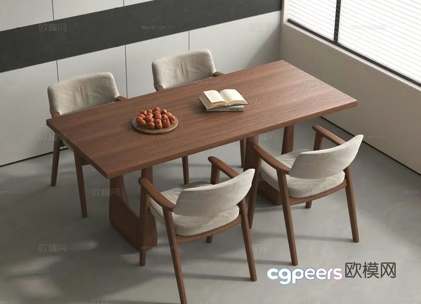 Wabi-sabi dining table and chairs strip dining table 3d model