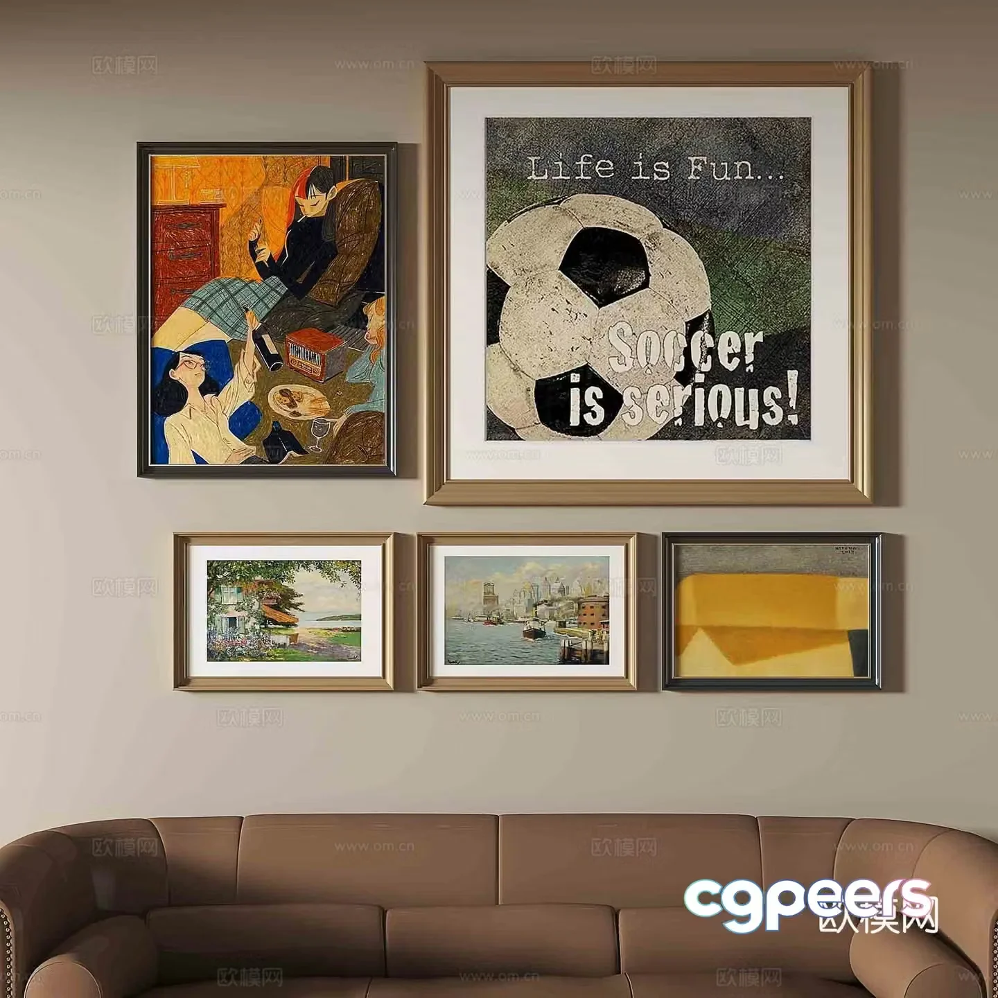 Simple European retro painting oil painting abstract decorative painting 3d model