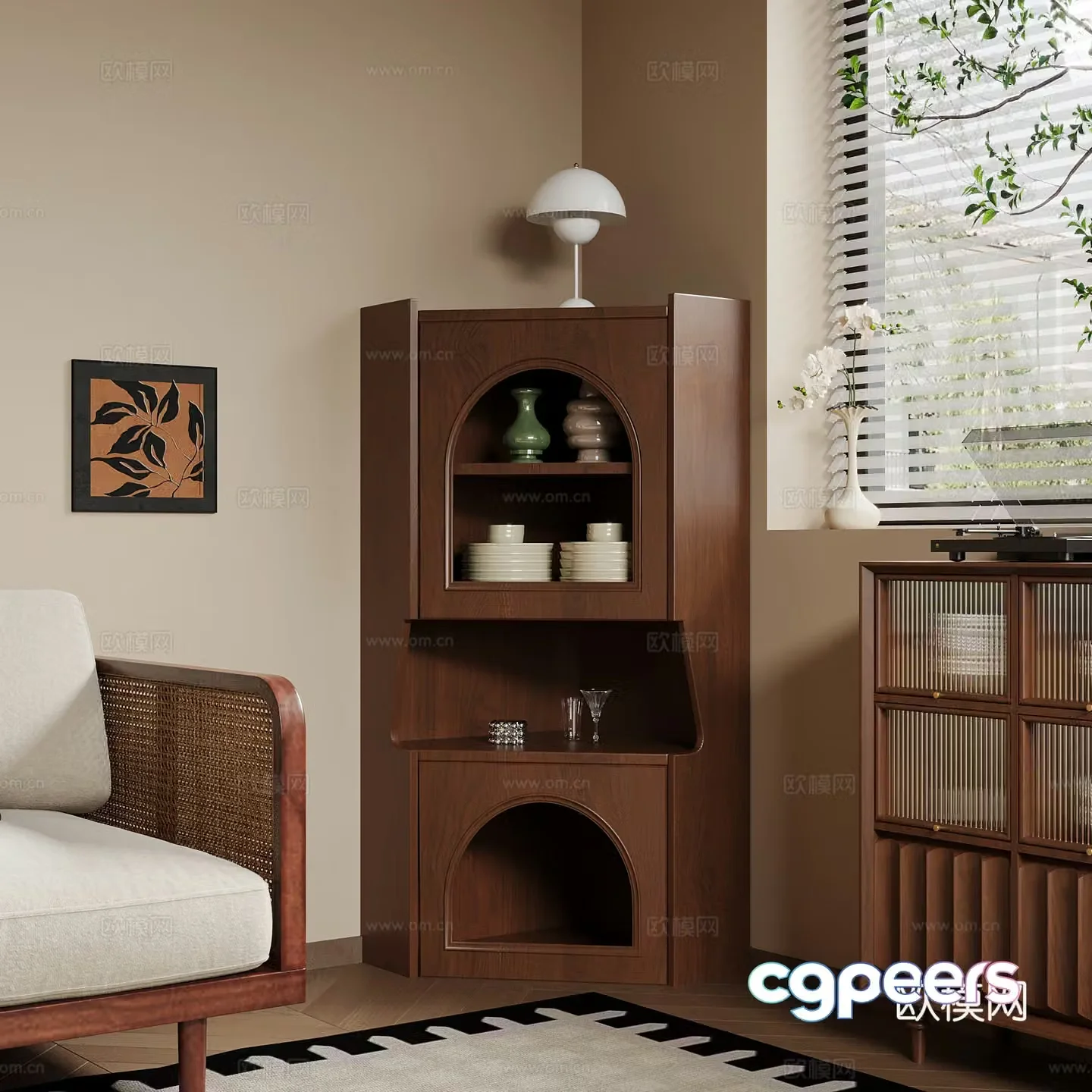 Middle-aged sideboard corner cabinet corner cabinet tableware 3D model