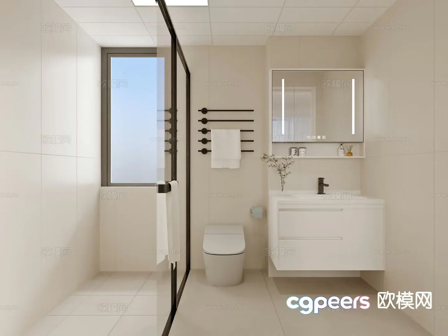 Cream style bathroom bathroom toilet 3d model