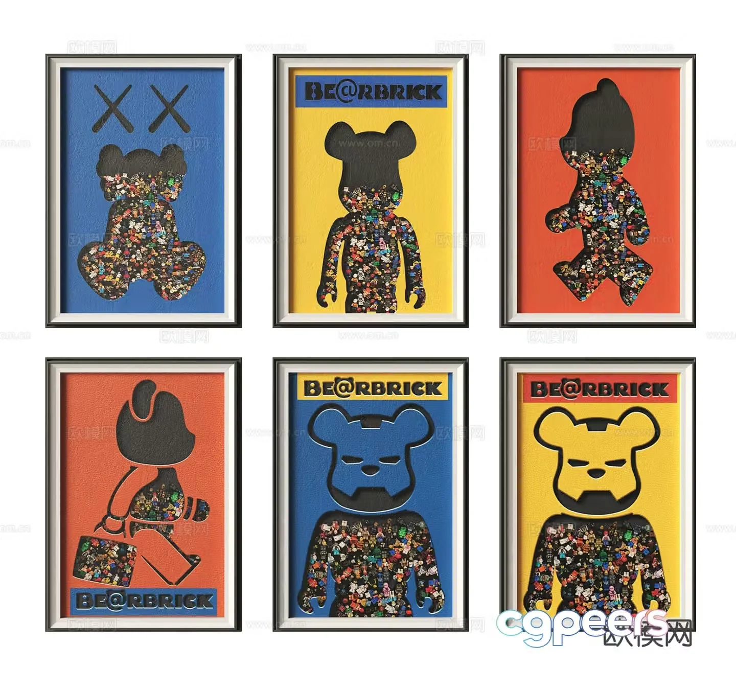 Modern decorative painting violent bear hanging painting 3d model