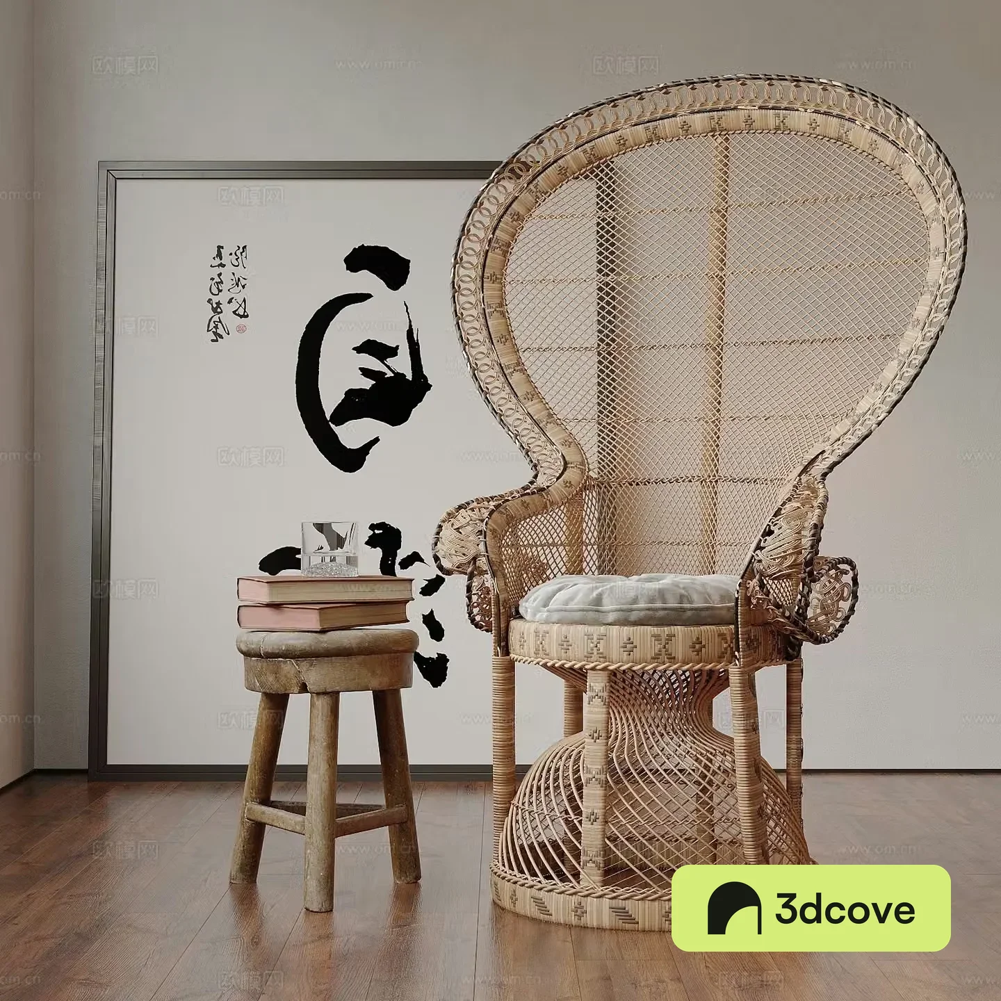 Retro rattan chair casual chair decorative painting