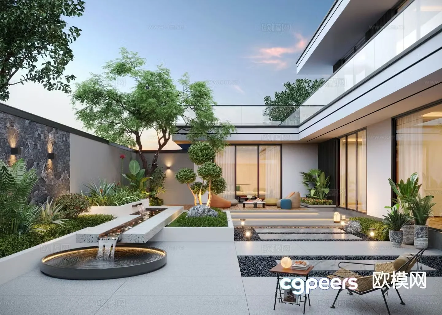 Courtyard landscape villa garden 3d model