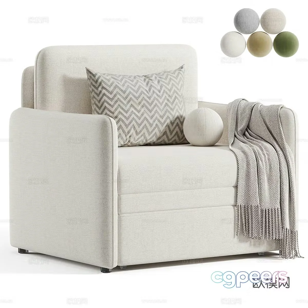 Modern Creamy Cases Armchair 3d Model