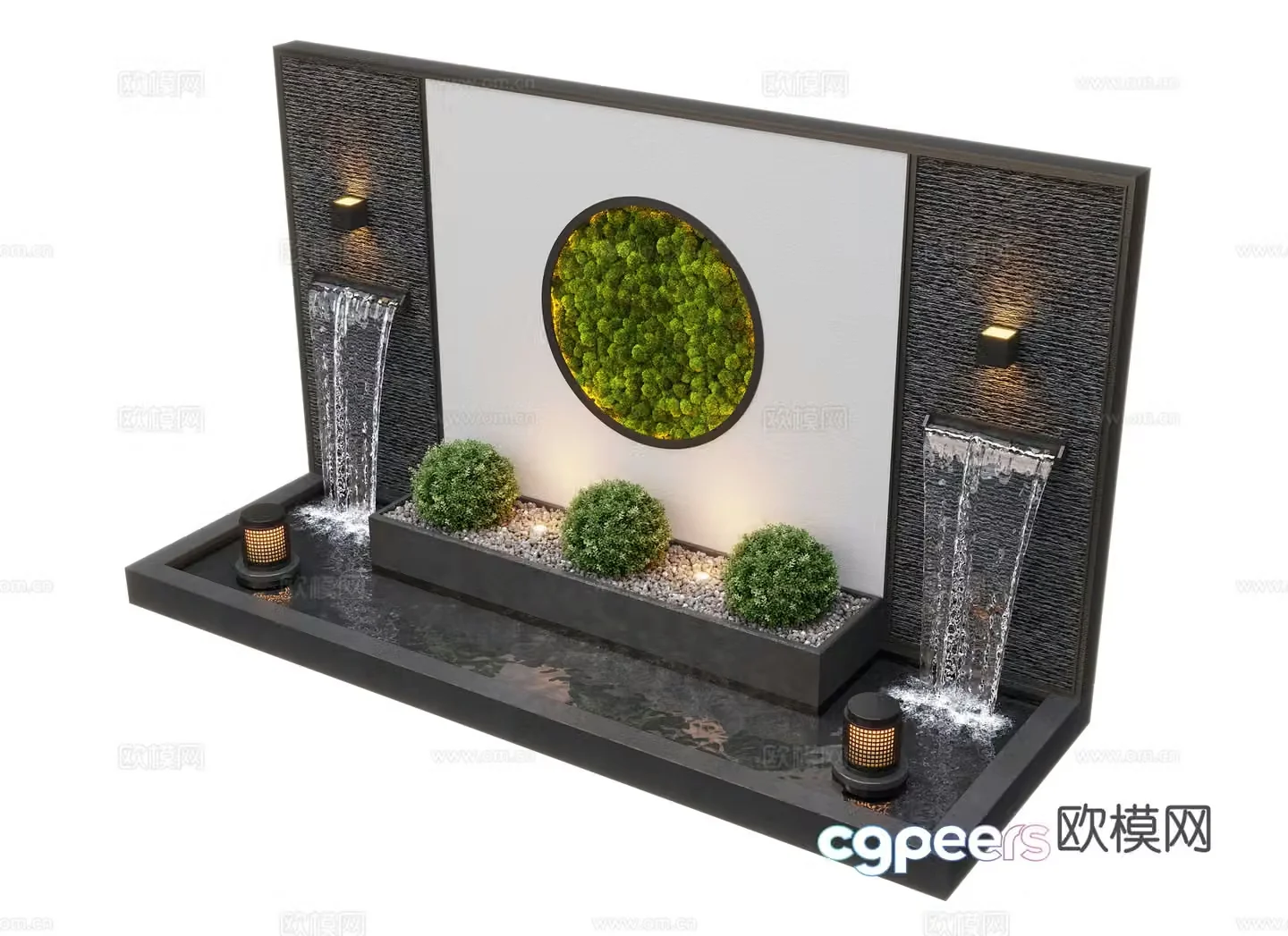 Modern courtyard waterscape waterscape wall stacked water landscape plants fish pond 3d model