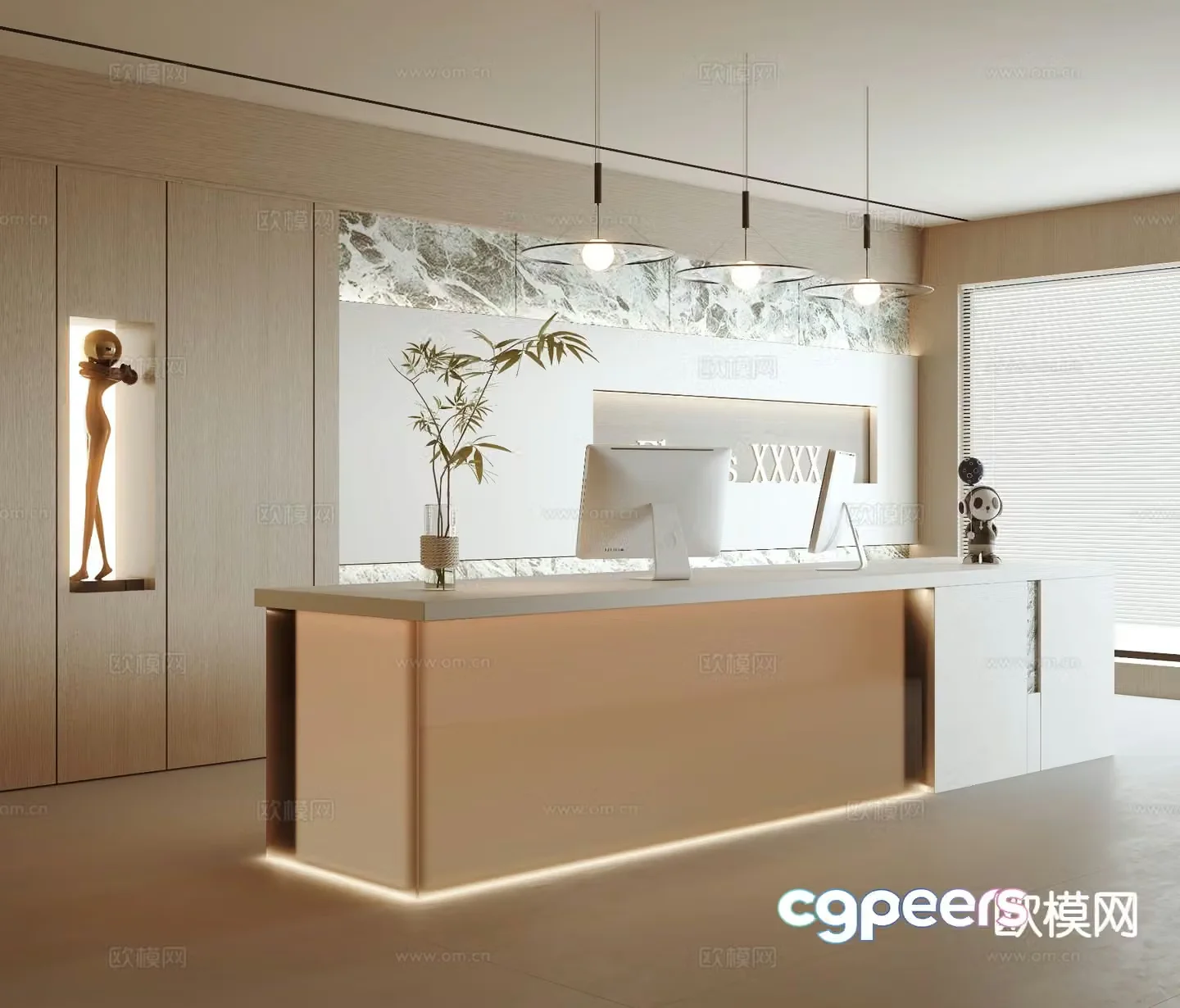 Cream style front desk service desk reception desk 3d model