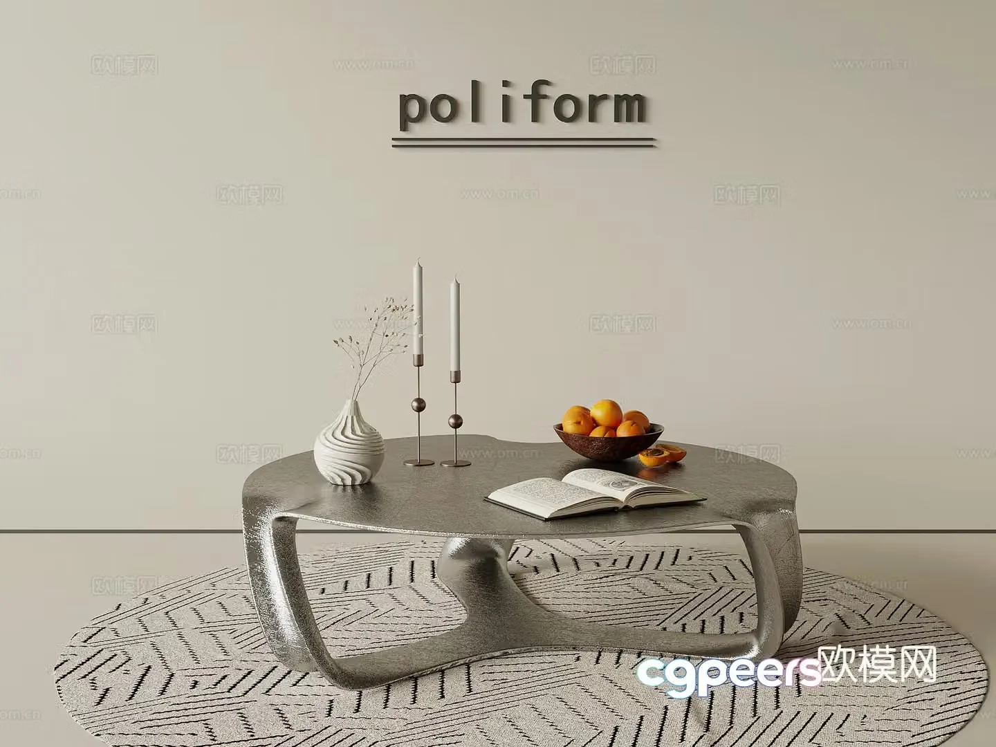 French retro style coffee table metal coffee table jewelry ornaments 3D model