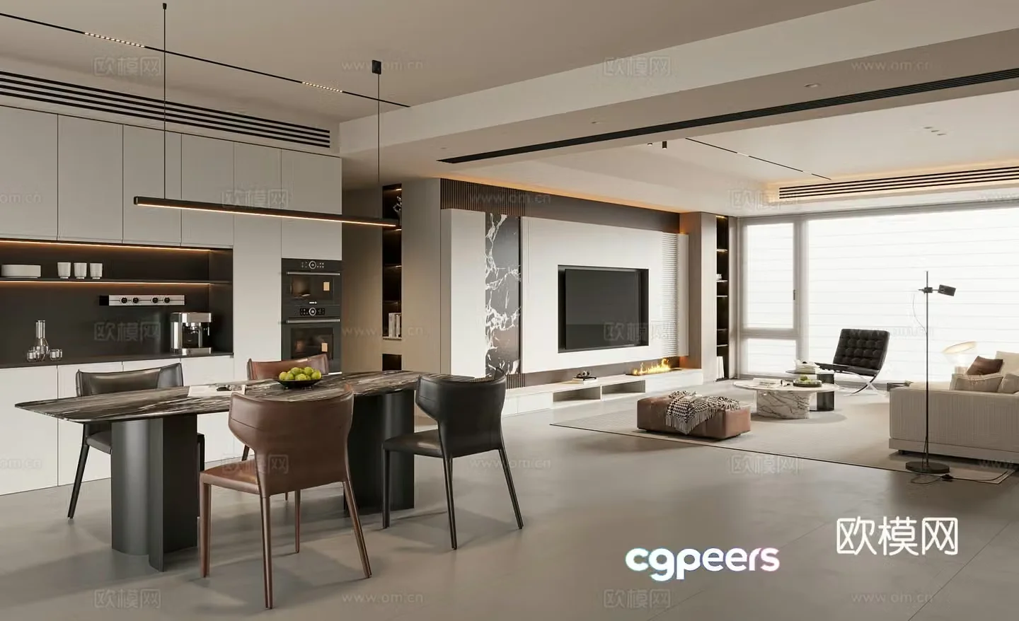 Modern living and dining room sofa and coffee table combination TV cabinet dining table and chair combination sideboard leisure chair 3d model