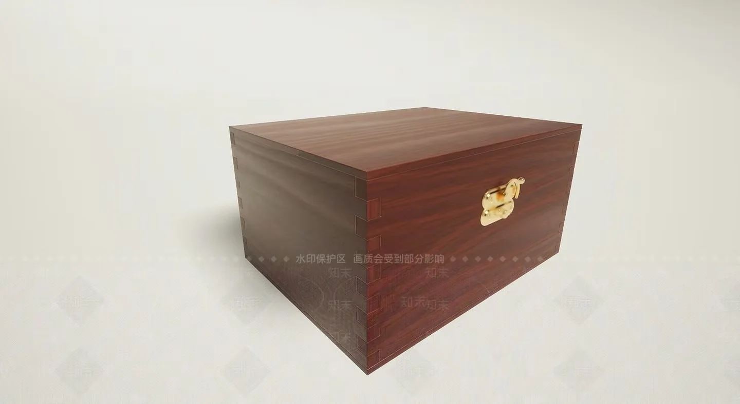 A Wooden Box With A Gold Handle 3D Model – 15480 – VRAY Render