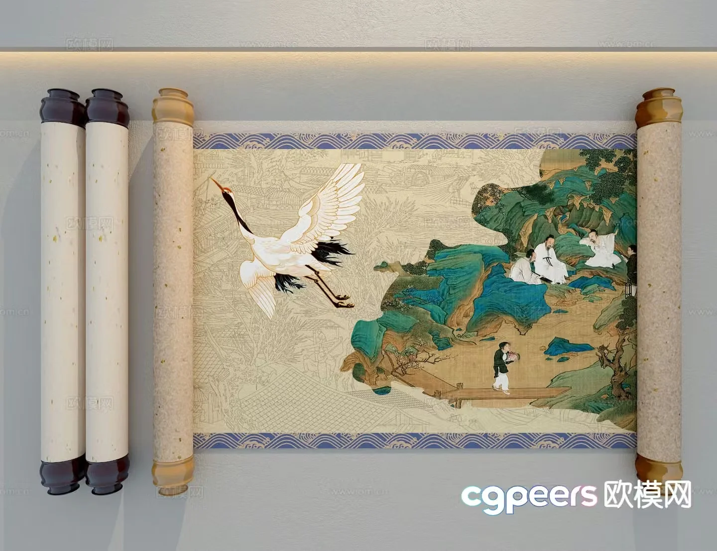 New Chinese style scroll painting decorative painting scroll 3d model