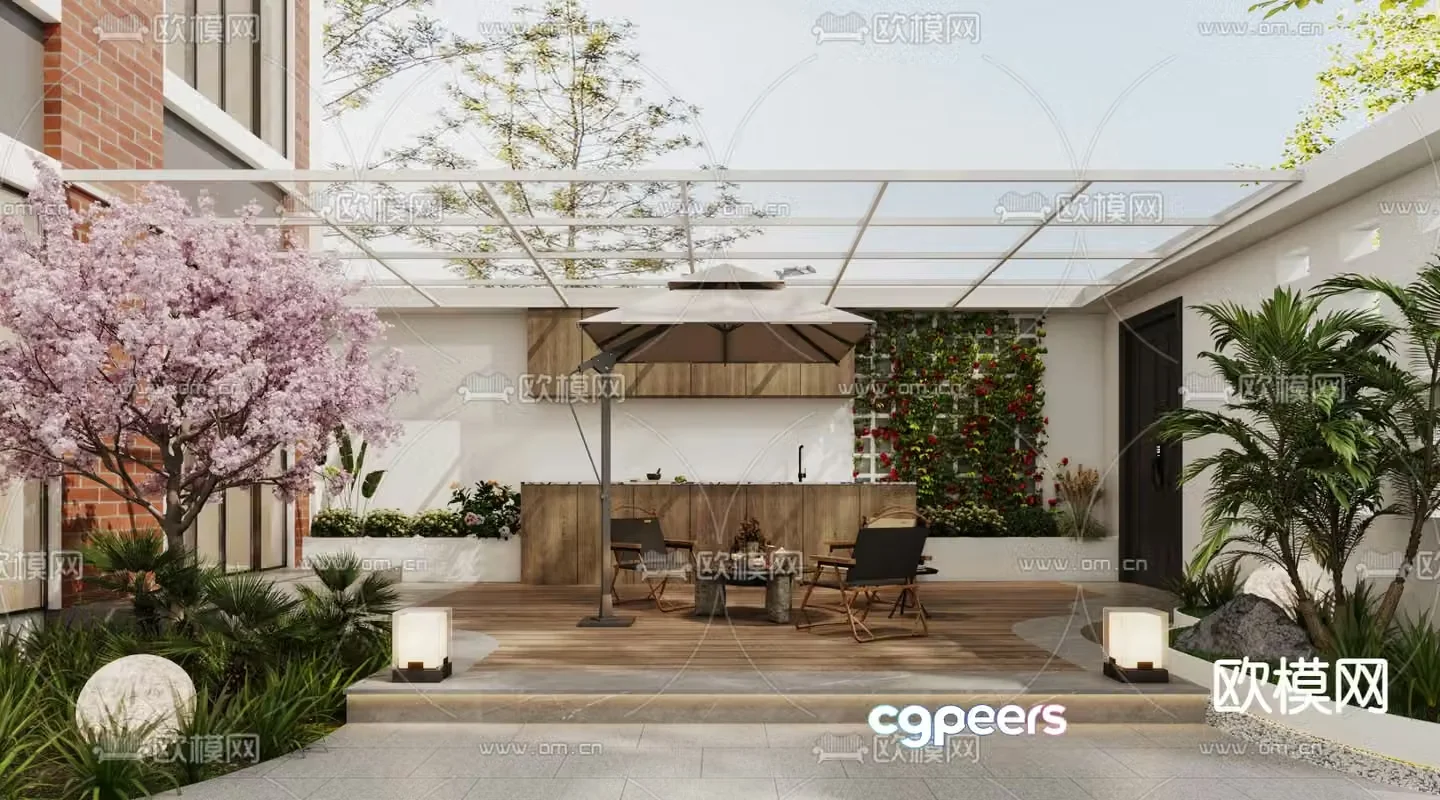 Villa courtyard patio garden 3d model