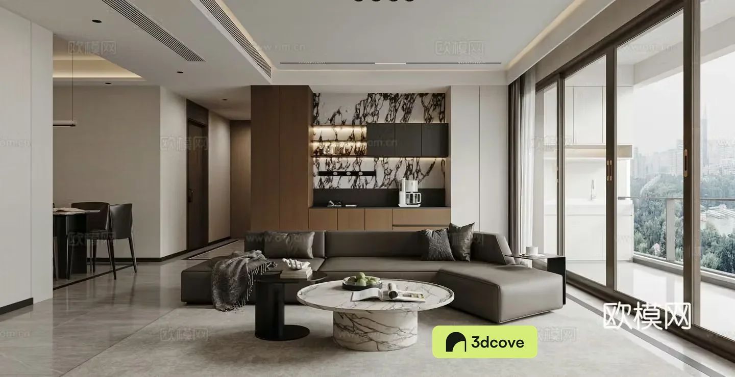 Modern living and dining room Combination sofa Wine cabinet Dining table Modern living room Light luxury Italian living room