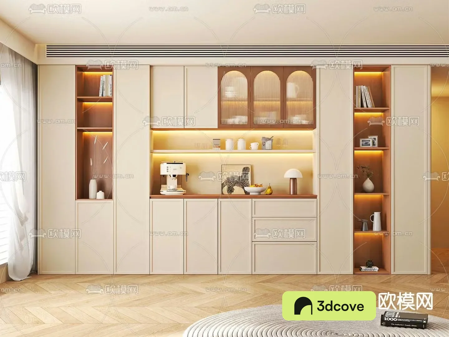 Cream style wine cabinet sideboard 3d model