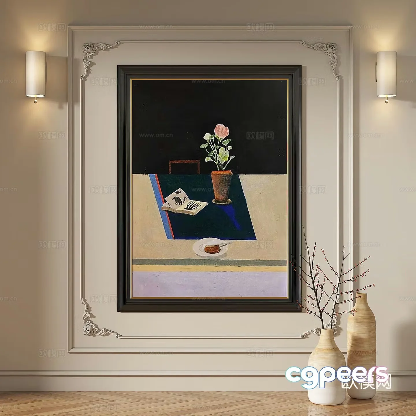 French retro oil painting modern simple light luxury modern decorative painting 3d model