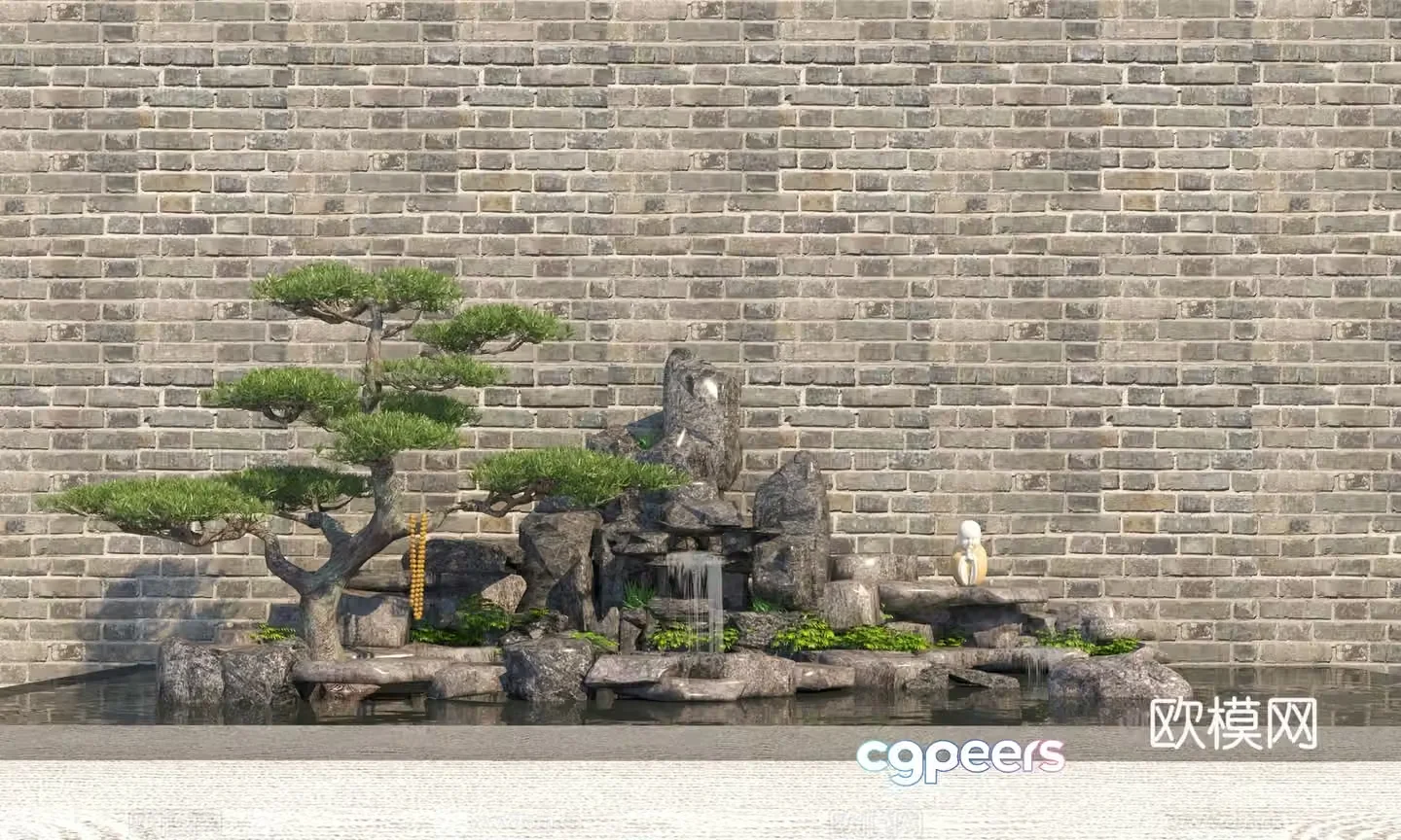 Rockery waterscape overlapping water landscape 3D model