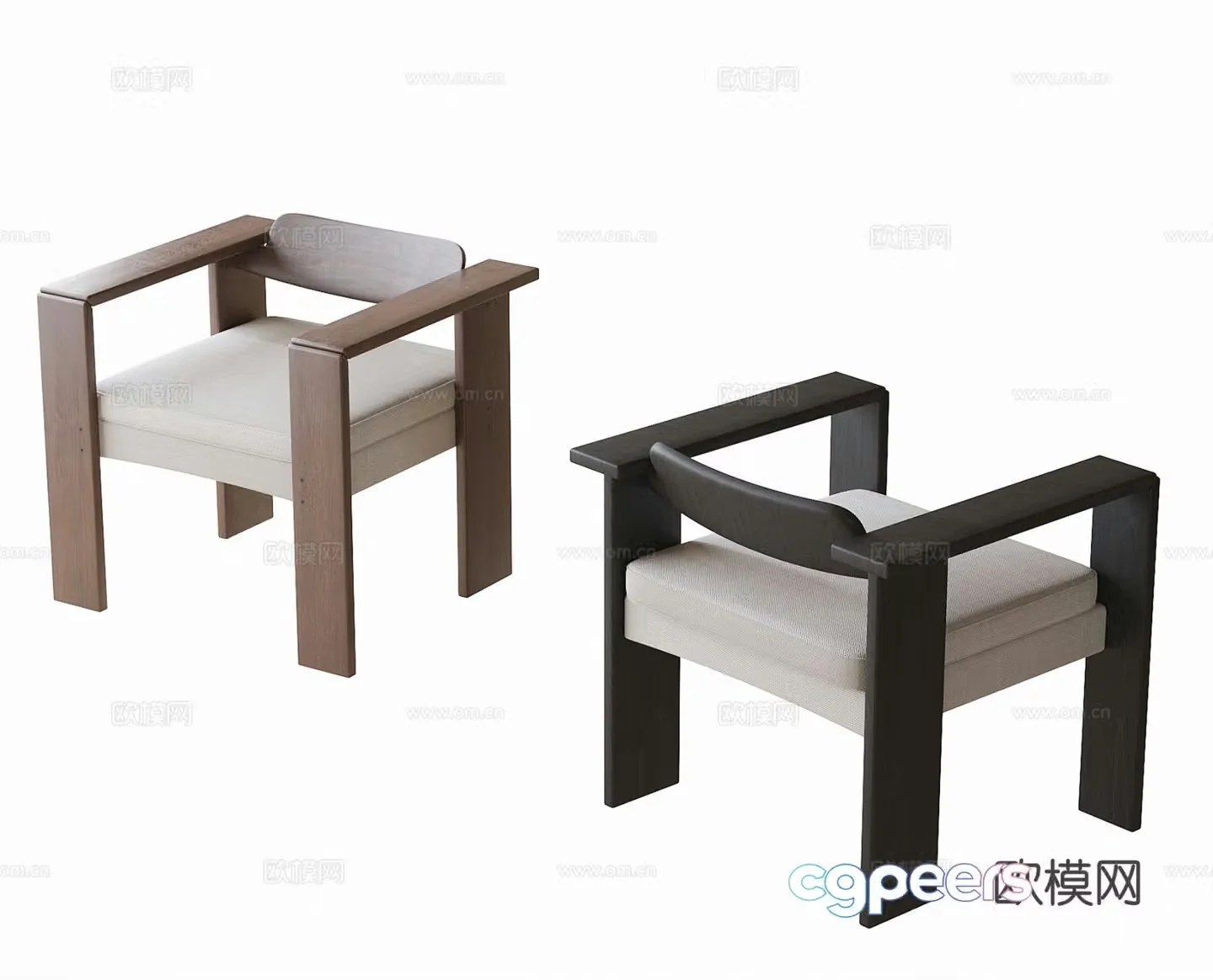 Wabi-sabi single chair dining chair leisure chair 3D model